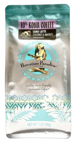 画像1: ハワイアンパラダイスコーヒー/ココナッツ＆マカダミアナッツ LUAU LATTE/10%KONA 粉タイプ（198g）